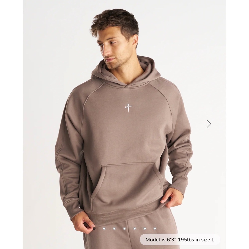 Three Nails Signature Fleece Pullover Hoodie Streetwear Mens XL Deep Taupe/Brown